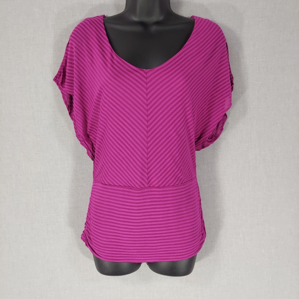 White‎ House Black Market Dolman Sleeve Blouse XS Pink Striped Ruched Top